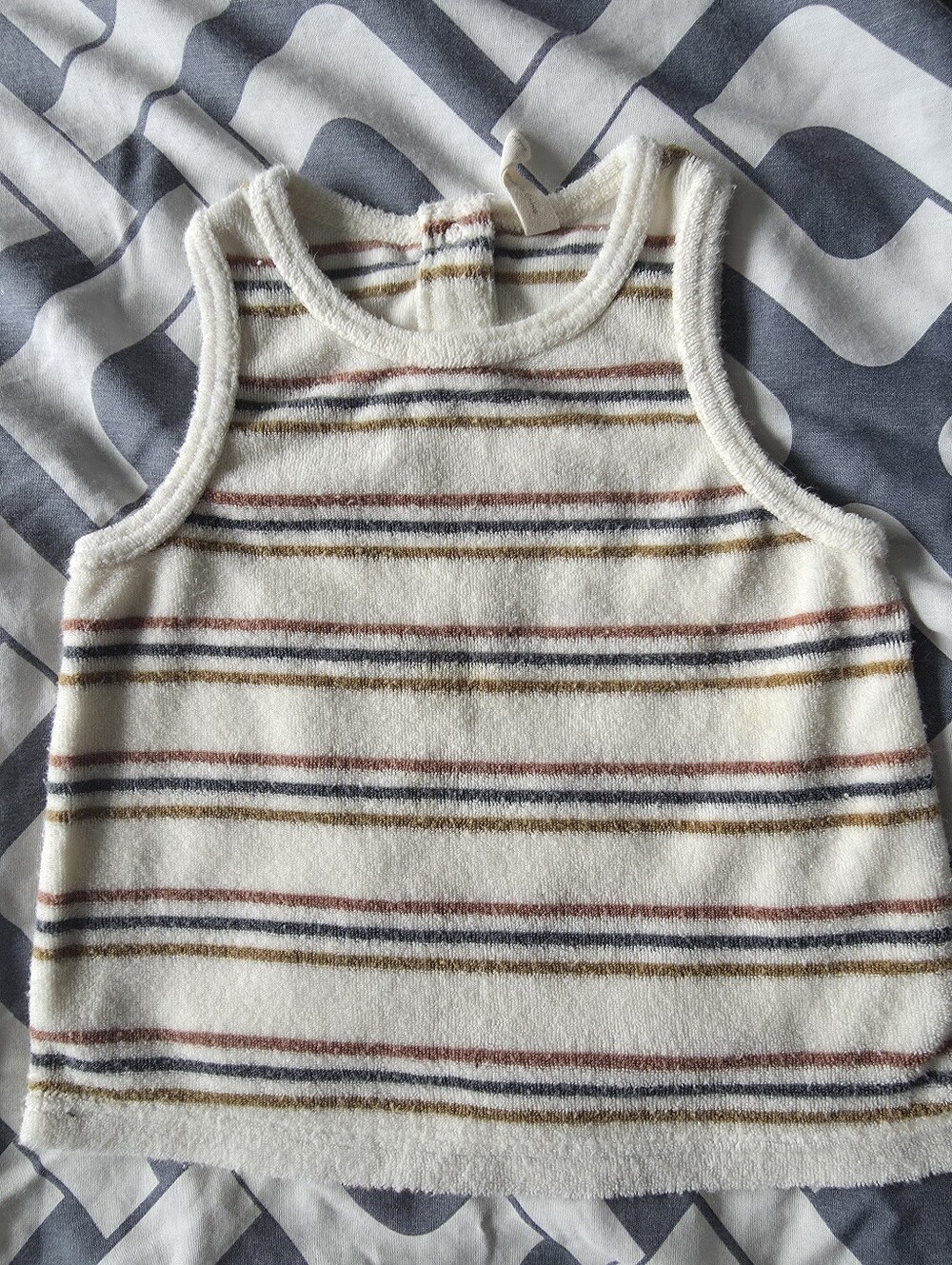 Quincy Mae Cream Terry Tank with Blue, Rust & Tan Stripes